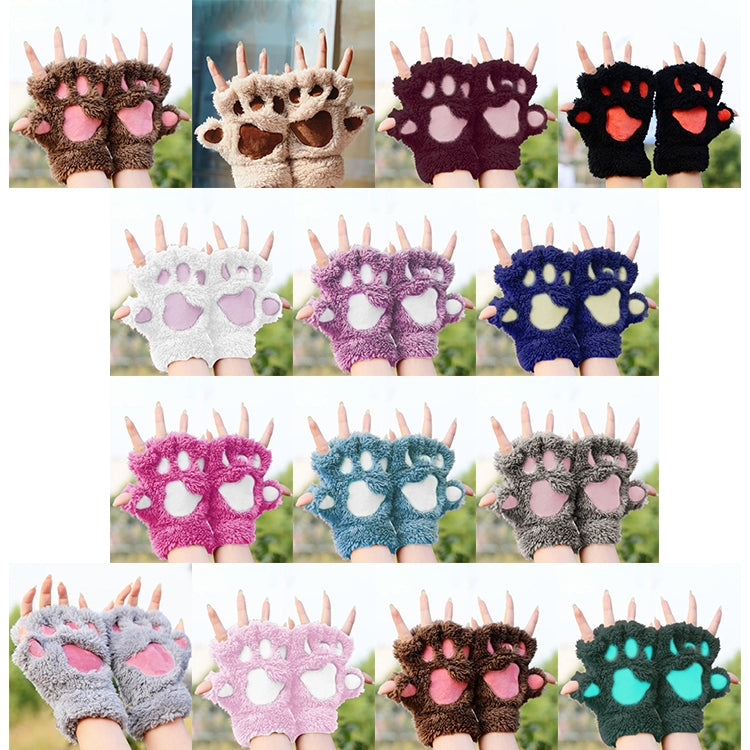 ฤดูหนาวน่ารักการ์ตูน Cat Claw Lady ถุงมือหนา WARM Fluffy Paws ถุงมือครึ่งนิ้ว