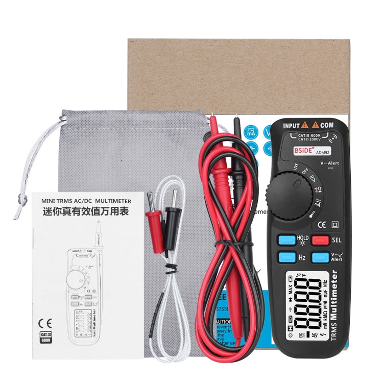 BSIDE ADM92 มัลติมิเตอร์แบบดิจิตอล True RMS แบบใช้มือถือช่วงอัตโนมัติ 6000 นับเครื่องทดสอบ TRMS พร้อม Live Wire ตรวจสอบอุณหภูมิ NCV Hz ohm ไดโอด