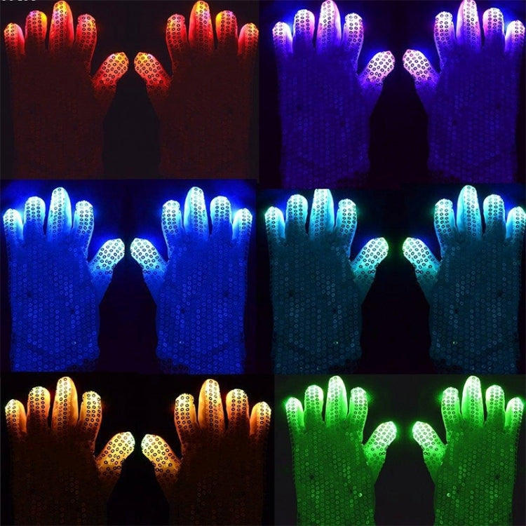 1 คู่เลื่อมเรืองแสงถุงมือ LED แฟลชถุงมือเต้นรำและอุปกรณ์ปาร์ตี้ฮาโลวีนคริสต์มาสและอุปกรณ์เทศกาลอื่นๆ, Sequins Glowing Gloves