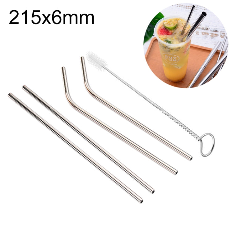 หลอดดื่มสแตนเลสแบบใช้ซ้ำได้ 4 ชิ้น + ชุดแปรงทำความสะอาด, 215*6 มม, 215*6mm (Combination)