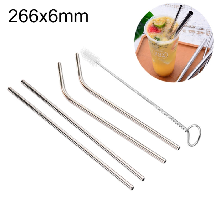 หลอดดื่มสแตนเลสแบบใช้ซ้ำได้ 4 ชิ้น + ชุดแปรงทำความสะอาด, 266*6 มม, 266*6mm (Combination)