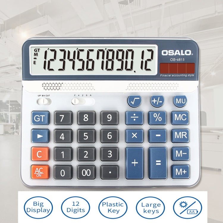 OSALO OS-6815 เครื่องคิดเลขเดสก์ท็อป 12 หลักพลังงานแสงอาทิตย์เครื่องคิดเลขพลังงานคู่, OS-6815