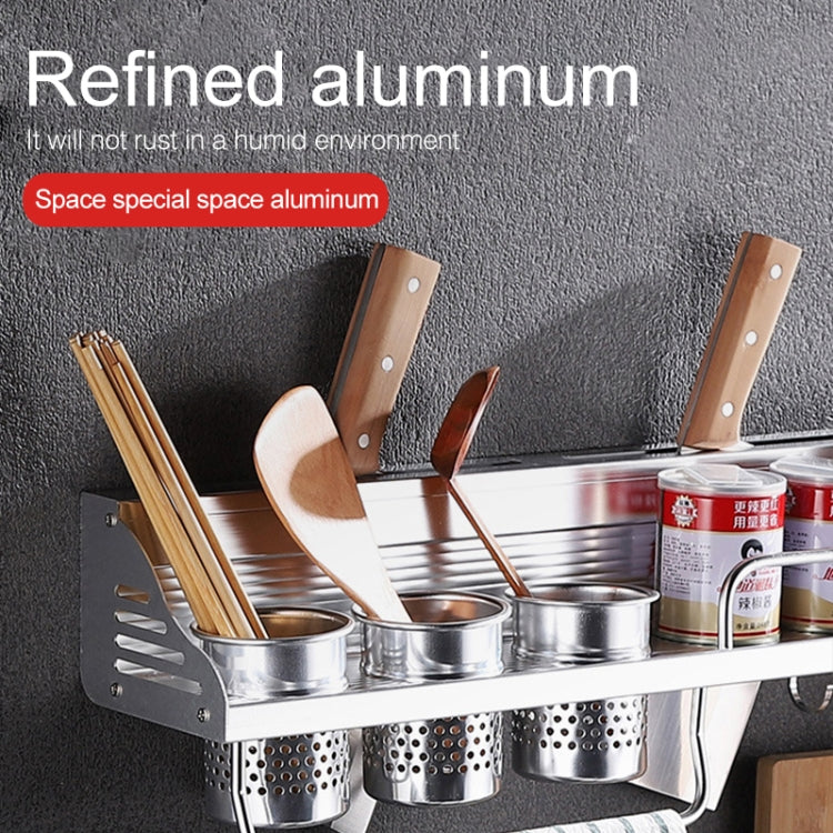 50 ซม.2 ถ้วย 8 ตะขอ Multi-Function KITCHEN Punching ติดผนังขอบพลาสติกผู้ถือเครื่องปรุงอาหาร Rack, 50cm Punching Plastic Edge