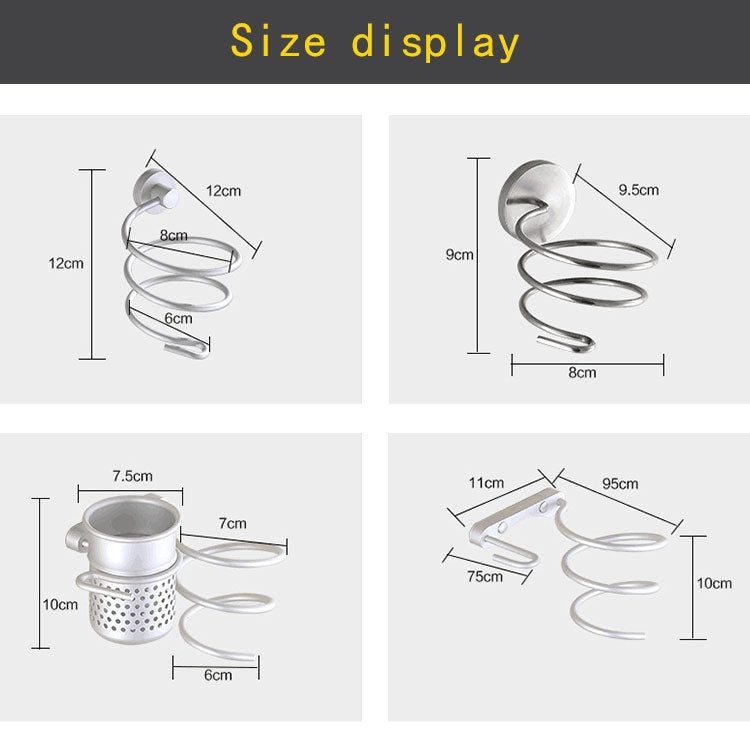 ที่วางเครื่องเป่าผมติดผนังแขวนแร็ค ออแกไนเซอร์ เบ็ด เกลียว วงเล็บห้องน้ำ, With Mesh Holder