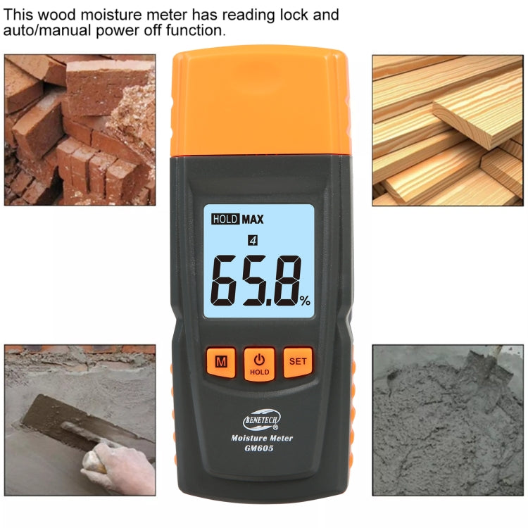 BENETECH GM605 เครื่องวัดความชื้นในไม้แบบดิจิตอลเครื่องวัดความชื้นเครื่องตรวจจับความชื้นไม้, GM605