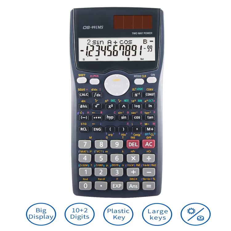 OSALO OS-991MS 10 + 2 หลักจอแสดงผลคู่ Multi-Functional นักเรียนฟังก์ชั่นเครื่องคิดเลขวิทยาศาสตร์พลังงานแสงอาทิตย์ Dual Power เครื่องคิดเลข, OS-991MS