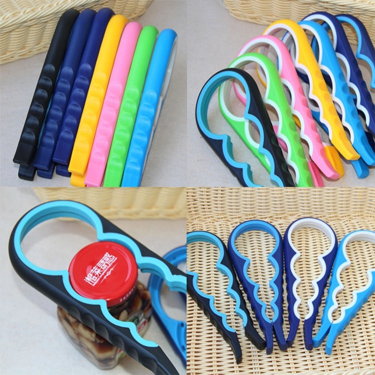 ที่เปิดขวดมัลติฟังก์ชั่น 4 in 1 บ้านปลอดภัยเปิดกระป๋องเครื่องมือครัวฝาป้องกันการลื่นไถล, การจัดส่งสีแบบสุ่ม, 4 in 1