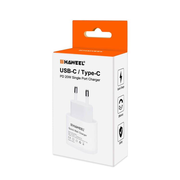 HAWEEL PD 20W เครื่องชาร์จ USB-C / Type-C อินเทอร์เฟซ USB-C / Type-C เดี่ยวรองรับโปรโตคอล QC เต็มรูปแบบปลั๊ก EU, QC Charger EU Plug