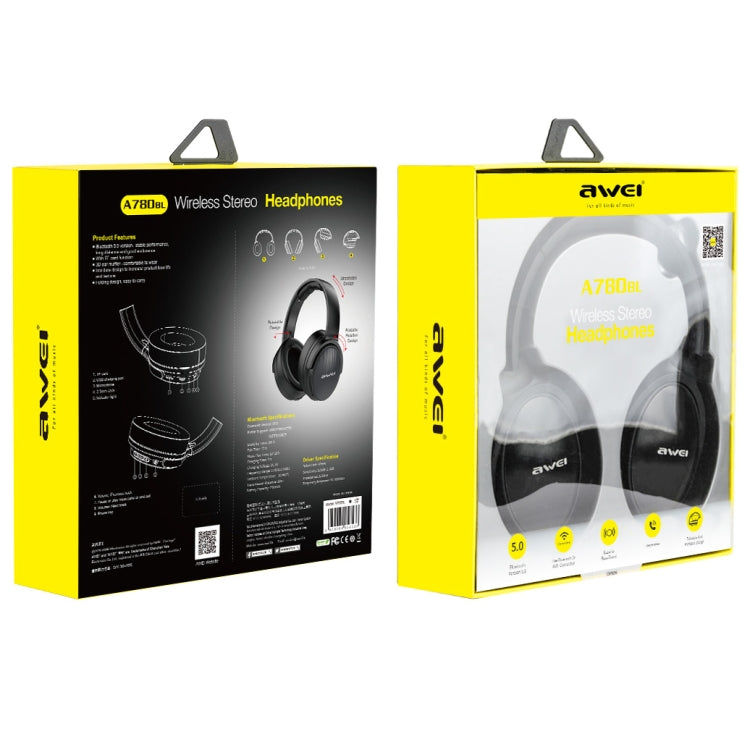 awei A780BL Bluetooth 5.0 หูฟังบลูทูธไร้สายแบบเบสพับได้พร้อมแจ็ค Aux ขนาด 3.5 มม, A780BL