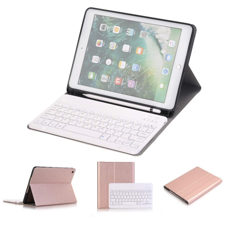 คีย์บอร์ด Bluetooth แบบถอดได้ + เคสแท็บเล็ตหนังพลิกแนวนอนพร้อมตัวยึดและที่ใส่ดินสอสำหรับ iPad Pro 9.7 นิ้ว, iPad Air, iPad Air 2, iPad 9.7 นิ้ว (2017), iPad 9.7 นิ้ว (2018), A07B Black, A07B Gold, A07B Blue, A07B Rose Gold