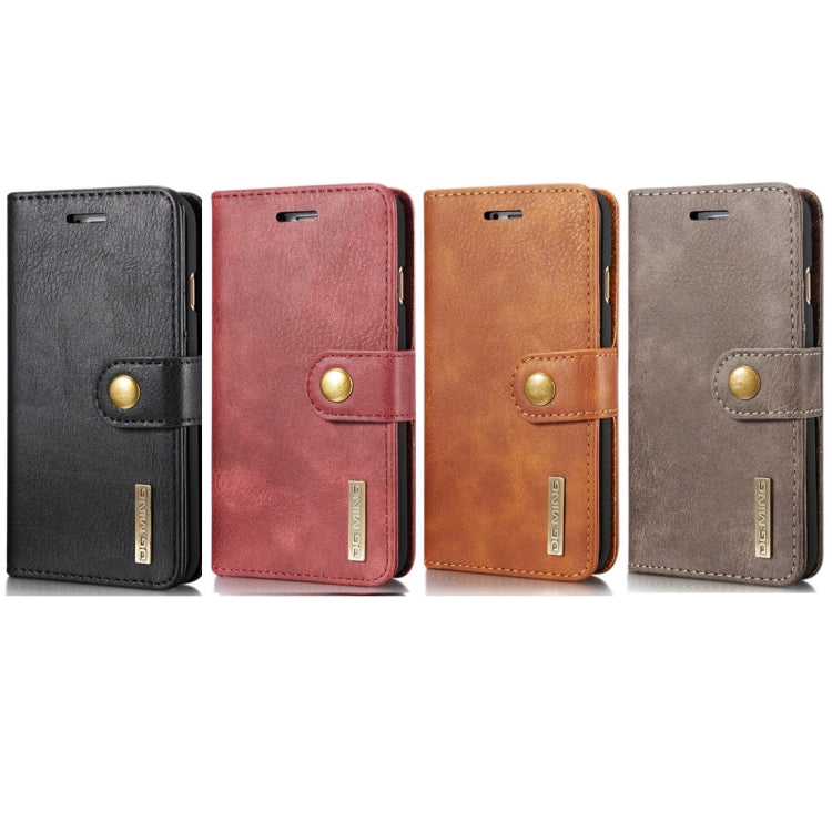 DG.MING สำหรับ iPhone 8 และ 7 พื้นผิวม้าบ้าพลิกแนวนอนเคสแม่เหล็กที่ถอดออกได้พร้อมตัวยึดและช่องเสียบการ์ดและกระเป๋าสตางค์, iPhone 8 & 7