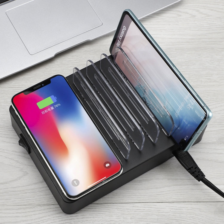 พอร์ต USB 50W 6 พอร์ต + พอร์ต USB-C / Type-C 2 พอร์ต + เครื่องชาร์จมัลติฟังก์ชั่นการชาร์จไร้สายพร้อมจอแสดงผล LED และฝาที่ถอดออกได้, ปลั๊ก EU, EU Plug