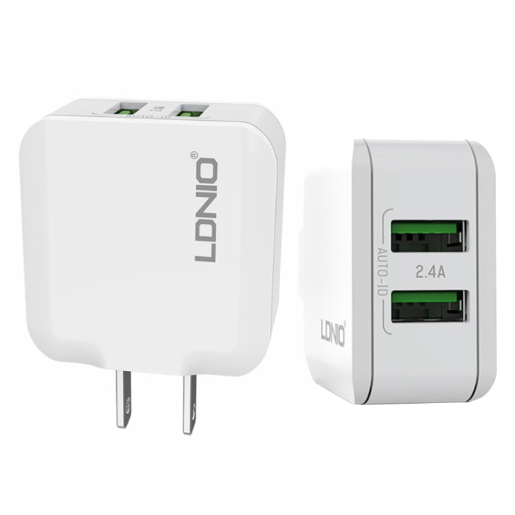 LDNIO A2201 2.4A Dual USB หัวชาร์จ Travel ชาร์จโดยตรงโทรศัพท์มือถือ Adapter Charger พร้อม Type-C Data Cable, Type-C
