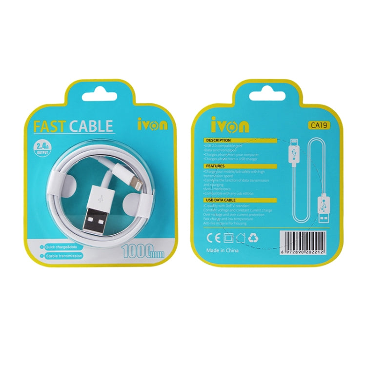 IVON CA19 2.4A USB to 8 Pin Fast Charge Data Cable สำหรับ iPhone, iPad, ความยาว: 1 ม.
