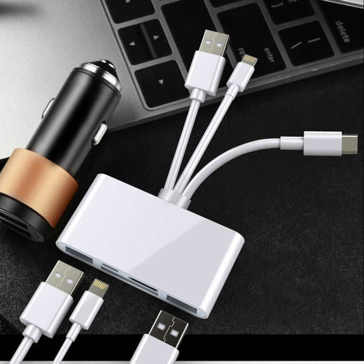 NK-1032 Pro 5 in 1 8 Pin + Type-C / USB-C + USB + การ์ด TF + การ์ด SD อะแดปเตอร์เครื่องอ่านกล้องมัลติฟังก์ชั่น, 5 in 1