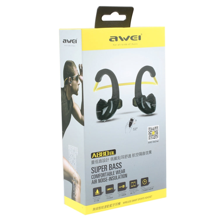 AWEI A880BL กีฬากันน้ำ Bluetooth CSR4.1 หูฟัง ชุดหูฟังสเตอริโอไร้สายพร้อมฟังก์ชัน NFC, A880BL