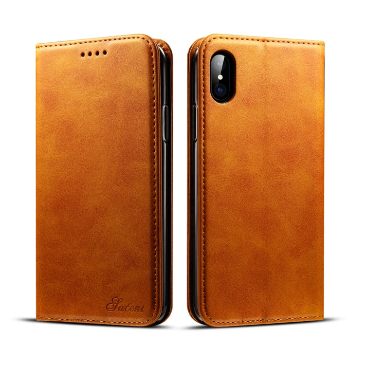 สำหรับ iPhone X / XS Suteni Calf Texture ซองหนังพลิกแนวนอนพร้อมตัวยึดและช่องเสียบการ์ดและกระเป๋าสตางค์, iPhone X / XS
