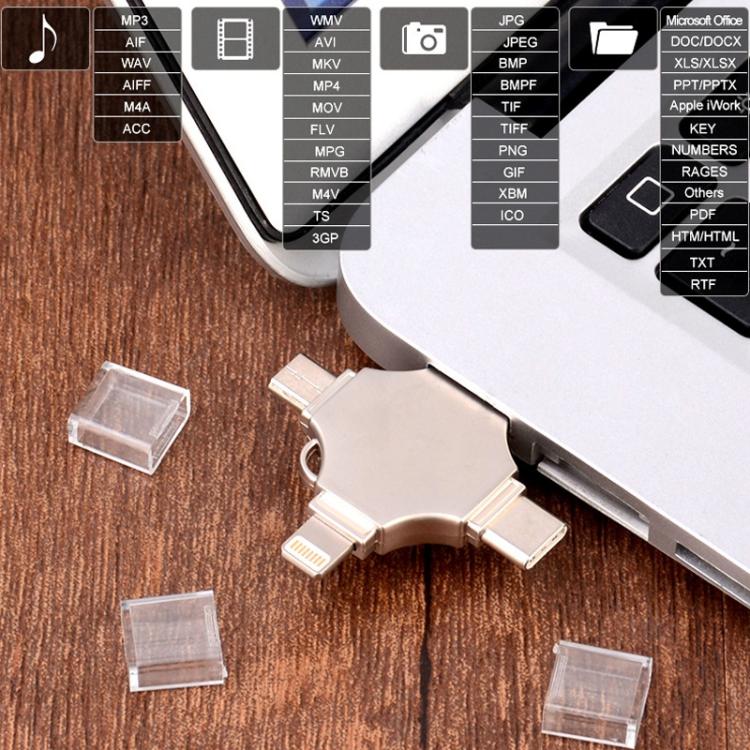 Cross 4 in 1 16GB 8 Pin + Micro USB + USB-C / Type-C + USB 3.0 แฟลชดิสก์โลหะ, 16GB