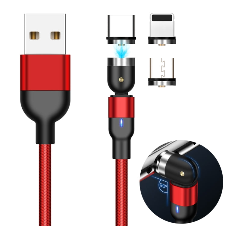 2m 2A เอาต์พุต 3 in 1 USB ถึง 8 Pin + USB-C / Type-C + Micro USB ไนลอนถักหมุนสายชาร์จแม่เหล็ก, 2m 3 in 1, 2m 3 in 1