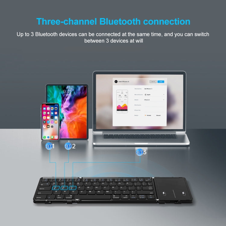 B1053 คีย์บอร์ด Bluetooth Tri-Fold แบบพกพาแบบหนัง
