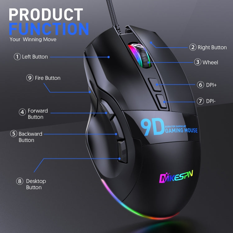 MKESPN X10 เมาส์สำหรับเล่นเกมแบบมีสาย RGB แบบมีสาย RGB 9 ปุ่ม, Macro Definition