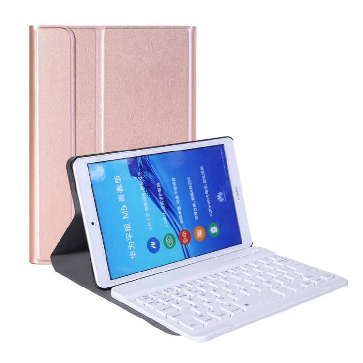 A0M5 คีย์บอร์ด Bluetooth ที่ถอดออกได้ + เคสแท็บเล็ตหนังพลิกแนวนอนบางเฉียบสำหรับ Huawei MediaPad M5 และ Honor Tab 5 8 นิ้วพร้อมตัวยึด