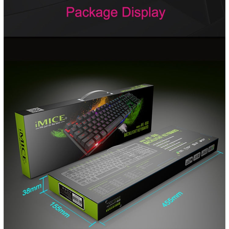 iMICE AK-600 แบบมีสาย USB Floating Keycap ตัวอักษร Glow Backlit Gaming คีย์บอร์ด, Glow Backlit (Black)
