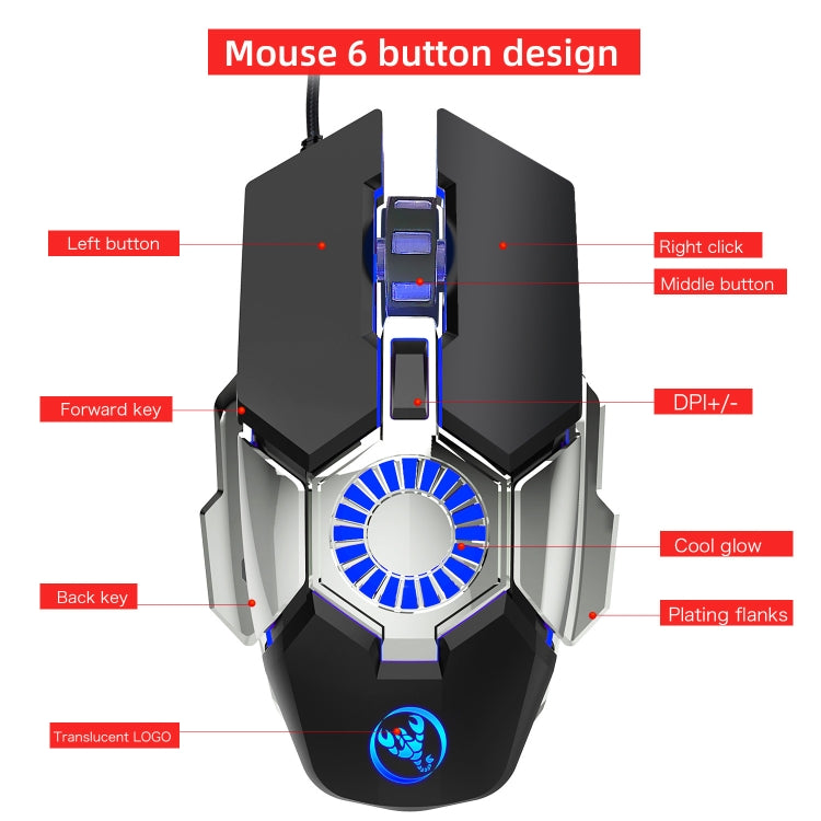 HXSJ J700 เมาส์แบบมีสายสำหรับเล่นเกม E-Sports ที่ตั้งโปรแกรมได้พร้อมแสงไฟสีสันสดใส, J700