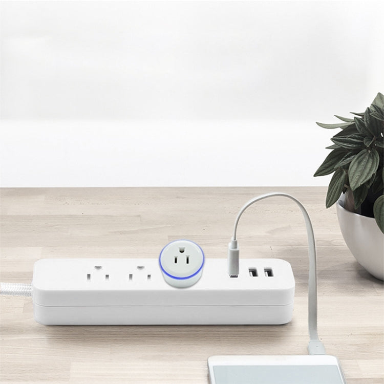 10A ทรงกลม WiFi 2.4GHz ปลั๊กมินิ APP รีโมทคอนโทรล Timing ซ็อกเก็ตอัจฉริยะทำงานร่วมกับ Alexa และ Google Home และไฟหายใจที่มีสีสัน, AC 100-240V, US Plug