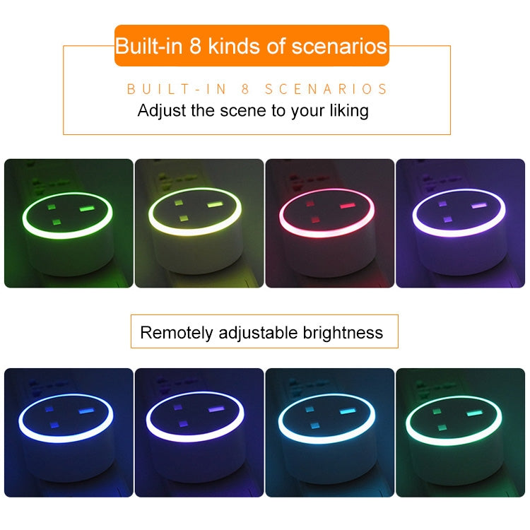 10A RGB ไฟฉาก WiFi รีโมทคอนโทรล ซ็อกเก็ตอัจฉริยะทำงานร่วมกับ Alexa และ Google Home, AC 220-240V, ปลั๊ก UK, XS-SSC03