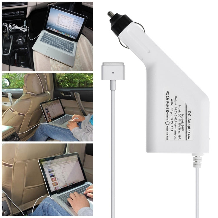 60W 16.5V 3.65A 5 Pin T Style MagSafe 2 ที่ชาร์จไฟในรถพร้อม 1 พอร์ต USB สำหรับ Apple Macbook A1465 / A1502 / A1435 / MD212 / MD2123 / MD662 ความยาว: 1.7 ม.