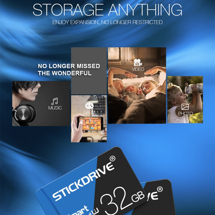 STICKDRIVE การ์ดหน่วยความจำ TF (Micro SD) ความเร็วสูง U1 สีน้ำเงินและสีดำขนาด 16GB, 16GB