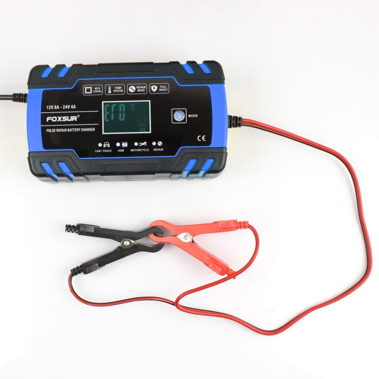 FOXSUR 12V-24V รถยนต์รถจักรยานยนต์รถบรรทุกซ่อมเครื่องชาร์จแบตเตอรี่ AGM Charger, US Plug (สีน้ำเงิน), US Plug Blue