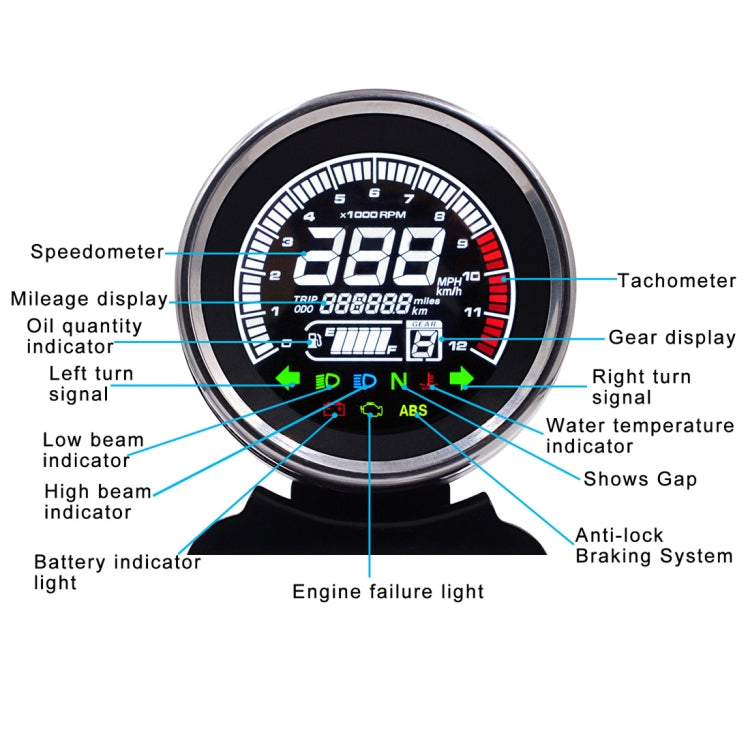 Universal รถจักรยานยนต์ Multi-Functional LED Digital Meter ไฟแสดงสถานะเครื่องวัดวามเร็วเครื่องวัดระยะทาง Speedometer มิเตอร์น้ำมัน, LED Digital Meter