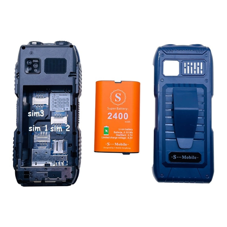กันน้ำ กันกระแทก กันฝุ่น แบตเตอรี่ 2400mAh 2.2.นิ้ว, 21 ปุ่ม, ไฟฉาย LED, FM, Quad SIM, พร้อมเสาอากาศ