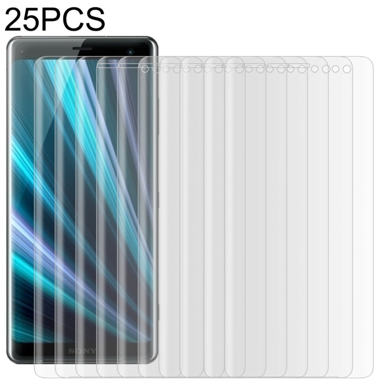 25 ชิ้นสำหรับ Sony Xperia XZ3 0.3mm 9H ความแข็งพื้นผิว 3D ขอบโค้งแบบเต็มหน้าจอฟิล์มกระจกนิรภัย, For Sony Xperia XZ3