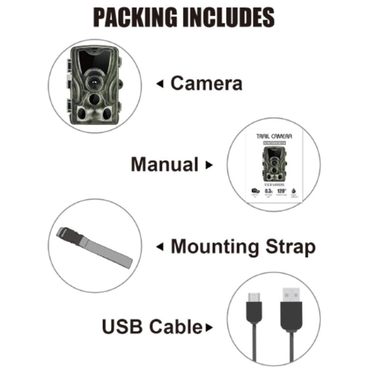 HC801A 8MP กันน้ำ IP65 IR Night Vision Security กล้องล่าสัตว์ Trail, Novatek 96650 โปรแกรม, มุมกว้าง 120 องศา, 110 องศา PIR Sensing Angle, HC801A