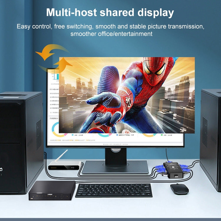 KSW-401V 4 VGA + 3 พอร์ต USB เป็น VGA KVM Switch Box พร้อมปุ่มควบคุมสำหรับจอภาพ, คีย์บอร์ด, เมาส์, กล่องรับสัญญาณ