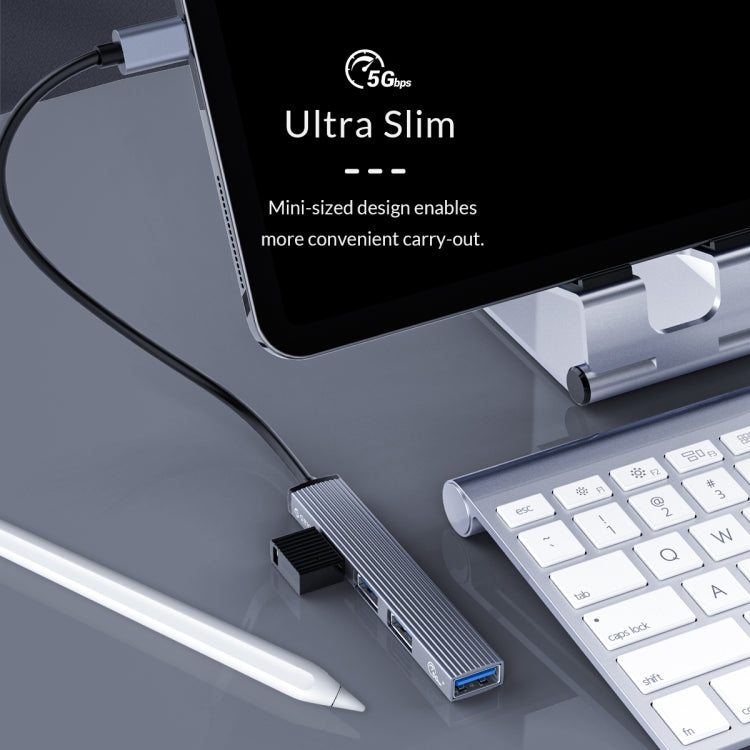 ORICO-AH-13-GY-BP USB 3.0 x 1 + USB 2.0 x 3 เป็นอะแดปเตอร์ฮับ USB-C / Type-C, AH-13