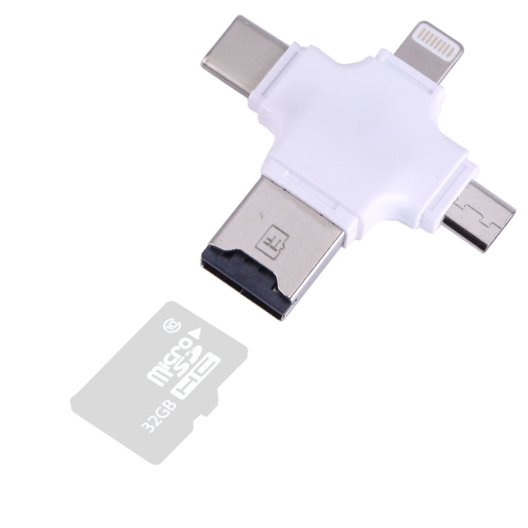 4 in 1 USB-C / Type-C และ USB 2.0 และ Micro USB และเครื่องอ่านการ์ด TF 8 พินสำหรับ MacBook, PC, แล็ปท็อป, สมาร์ทโฟนพร้อมฟังก์ชัน OTG รองรับ FAT32 และ exFAT