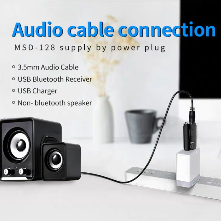 MSD128 2 ใน 1 USB รถบลูทูธแฮนด์ฟรีเครื่องส่งสัญญาณ FM พร้อมอินเทอร์เฟซ 3.5 มม.AUX, MSD128
