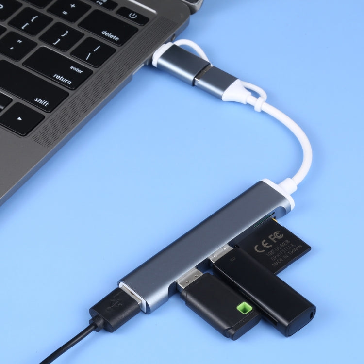 A-807 5 in 1 USB 3.0 และ Type-C / USB-C ถึง USB 3.0 HUB Adapter Card Reader, A-807