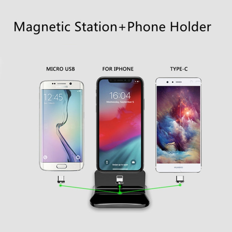 XBX02 3 in 1 8 Pin + USB-C / Type-C + ปลั๊ก Micro USB ฐานชาร์จแม่เหล็ก, XBX-02
