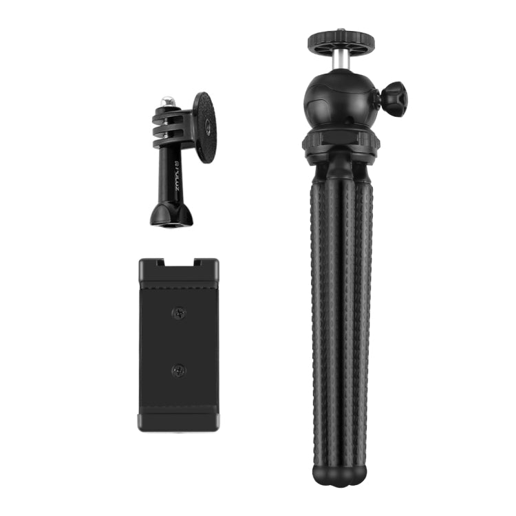 PULUZ Mini Octopus ที่วางขาตั้งกล้องแบบยืดหยุ่นพร้อมหัวบอลและที่หนีบโทรศัพท์ + อะแดปเตอร์เมาท์ขาตั้งกล้องและสกรูยาวสำหรับกล้อง SLR, GoPro, โทรศัพท์มือถือ, ขนาด: 25 ซม. x 4.5 ซม., 25cm Tripod + Phone Clamp