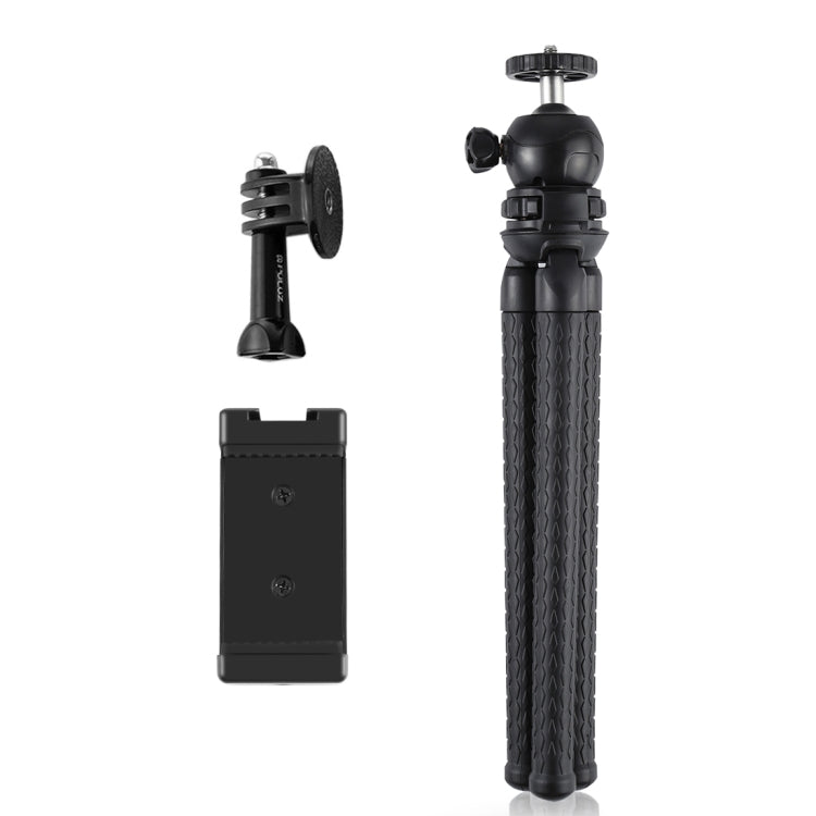 PULUZ Mini Octopus ที่ยึดขาตั้งกล้องแบบยืดหยุ่นพร้อมหัวบอลและที่หนีบโทรศัพท์ + อะแดปเตอร์เมาท์ขาตั้งกล้องและสกรูยาวสำหรับกล้อง SLR, GoPro, โทรศัพท์มือถือ, ขนาด: 30 ซม. x 5 ซม., 30cm Tripod + Phone Clamp