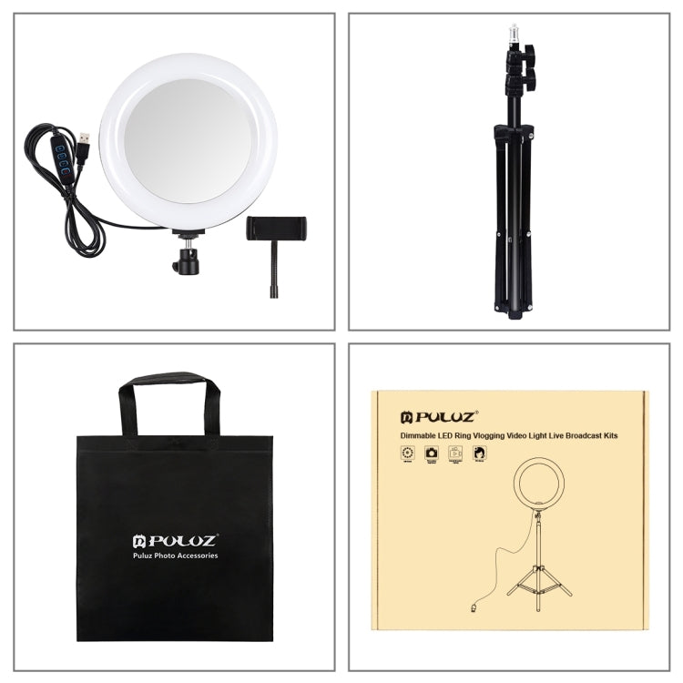 PULUZ 7.9 นิ้ว 20 ซม. กระจกเงา + 1.1 ม. ขาตั้งกล้อง USB 3 โหมดหรี่แสงได้อุณหภูมิสีคู่ LED แหวนไฟโค้งวิดีโอบล็อกเซลฟีการถ่ายภาพไฟวิดีโอพร้อมกระจกและที่หนีบโทรศัพท์, 7.9 inch Mirror Light + 1.1m Mount