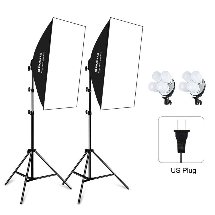 PULUZ Softbox Lighting Kit 2 ชิ้น 50x70 เซนติเมตรสตูดิโอถ่ายมืออาชีพอุปกรณ์แสงการถ่ายภาพที่มี 8 x E27 20 วัตต์ E27 ซ็อกเก็ตหลอดไฟชุดไฟถ่ายภาพสำหรับการถ่ายทำถ่ายภาพบุคคล / การถ่ายภาพโฆษณาแฟชั่น, 2 PCS 4 x Bulb Kit EU Plug, 2 PCS 4 x Bulb Kit US Plug
