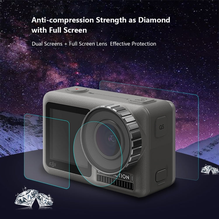 เลนส์ PULUZ + จอแสดงผล LCD ด้านหน้าและด้านหลัง 9H 2.5D ฟิล์มกระจกนิรภัยสำหรับ DJI Osmo Action, For DJI Osmo Action