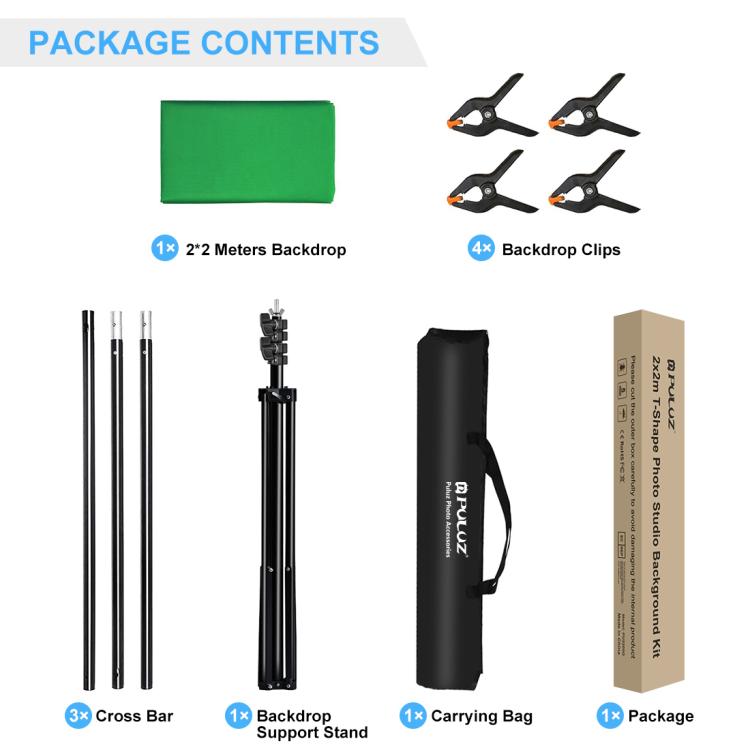 PULUZ 2x2m T-Shape Photo Studio พื้นหลังรองรับฉากหลังคานยึดชุดพร้อมคลิป, 2 x 2m Bracket Kit