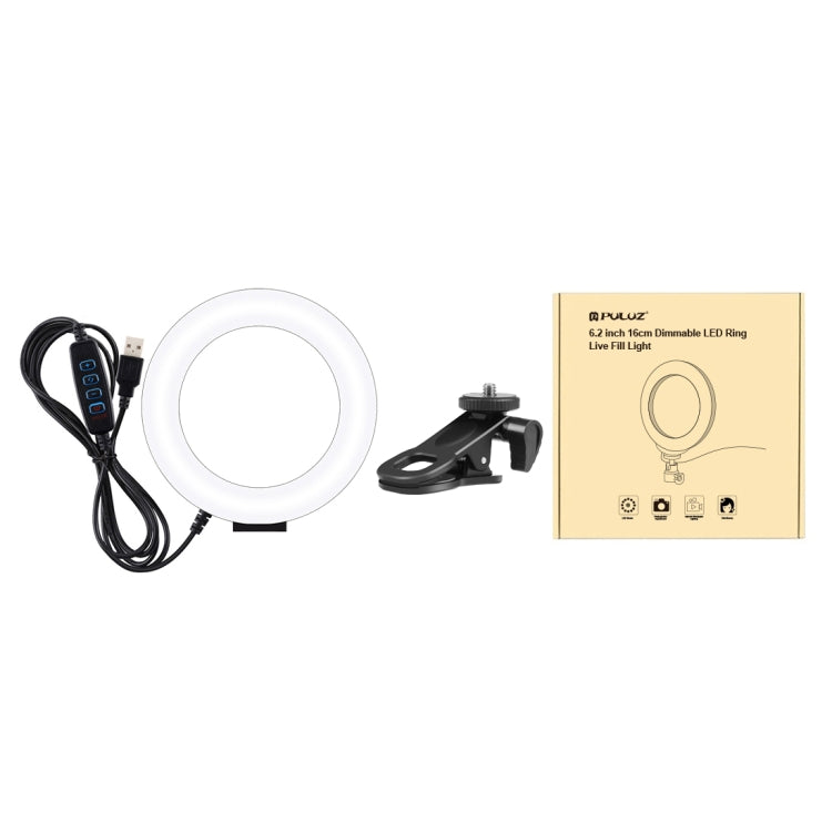 PULUZ 6.2 นิ้ว 16 ซม. แหวนไฟเซลฟี่ 3 โหมด USB หรี่แสงได้อุณหภูมิสีคู่ LED โค้งวิดีโอบล็อกการถ่ายภาพไฟวิดีโอพร้อมตัวยึดคลิปจอภาพ, 6.2 inch Light+Clip